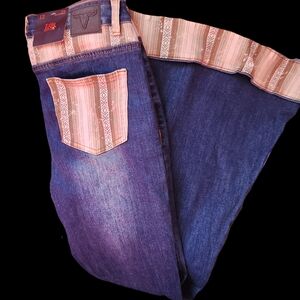 L&B Women's Flare Jeans with Blue and Cream Highlights